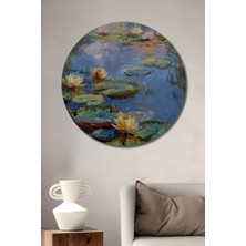 Su Safası Nilüfer Yağlı Boya Görünümlü Tablo Yuvarlak Duvar Tablosu