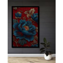 Mistik Gök Mavisi Şakayık Yağlı Boya Görünümlü Ahşap Ev,antre,ofis,mutfak Tablo Çerçeve Görünümlü