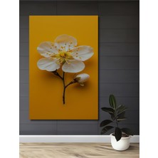 Sarı Fonlu Beyaz Çiçek Yağlı Boya Görünümlü Ahşap Dekoratif Ev,antre,salon,ofis,mutfak Tablo