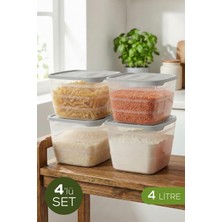 Vienev 4'lü Set 4 Lt Kare Saklama Kabı Gri - Mutfak ve Buzdolabı Düzenleyici