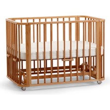 Ege Baby Vernikli Ahşap 4in1 Beşik + Junior - Anne Yanı, Karyola, Oyun Parkı, Montessori +Juniory 70X110 cm