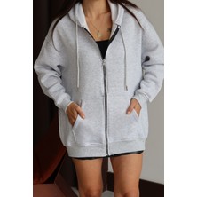 Balenbi Kadın 3 Iplik Içi Polarlı Kapüşonlu 75CM Oversize Sweat Hırka 1129
