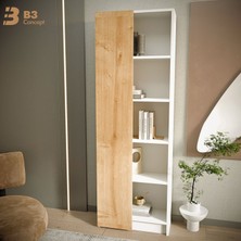 B3 Concept Modern Kapaklı Kitaplık – Dekoratif Raflı Dikey Dolap, Kapaklı ,beyaz-Safir Meşe