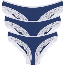 İbrahim Burak Etiler Collection Moda Çizgi Pamuklu 3lü Külot Saks 40258