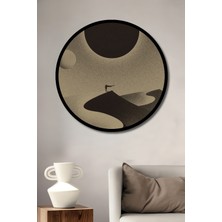 Görsel Yorumlu Kumul Çöl Güneş Tutulması Siyah Beyaz Tablo Yuvarlak Duvar Tablosu Çerçeve Görünümlü