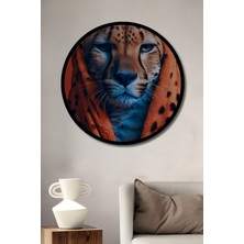 Çita Sanatı Yağlı Boya Görünümlü Dekoratif Ahşap Tablo Yuvarlak Duvar Tablosu Çerçeve Görünümlü