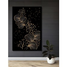 Altın Varaklı Yaprak Dallar Modern Sanat Ahşap Ev,antre,salon,ofis,mutfak Tablo Çerçeve Görünümlü
