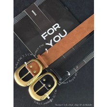 Fiori 2'li Oval Gold Tokalı Geniş Kadın Kemeri, Pantolon Kemeri, Ceket Kemeri, Elbise Kemeri