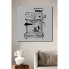 Yağlı Boya Görünümlü Kadın Kahve Makinesi Ahşap Dekoratif Ev,antre,salon,ofis,mutfak Tablo
