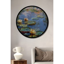 Su Safası Nilüfer Yağlı Boya Görünümlü Tablo Yuvarlak Duvar Tablosu Çerçeve Görünümlü