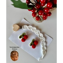 Livadesign7 Yenidoğan Saçsız Bebek Tokası ve Emzik Askısı El Emeği Örgü 3'lü Set