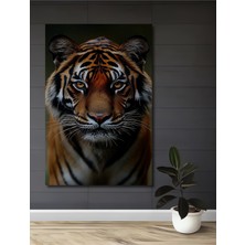 Aslan Gözlü Kaplan Ormanların Kralı Yağlı Boya Görünümlü Ahşap Dekoratif Ev,antre,salon,ofis Tablo