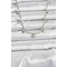 Shopwave Pirinç Gümüş Renk Zirkon Taşlı Deniz Kabuğu Model Kadın Kolye - TJ-BKO10656