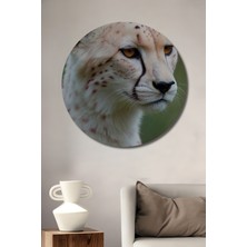 Çita Portresi Yağlı Boya Görünümlü Tablo Yuvarlak Duvar Tablosu