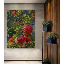 Iki Kuş ve Nar Ağacı Yağlı Boya Görünümlü Ahşap Dekoratif Ev,antre,salon,ofis,mutfak Tablo