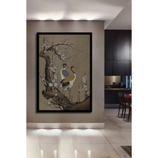 Sulu Boya Görünümlü Japon Deresi ve Kiraz Çiçekleri Ahşap Ofis,mutfak Tablo Çerçeve Görünümlü