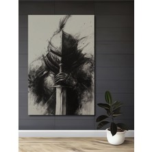 Cesur Şövalye Kara Kalem Görünümlü Ahşap Dekoratif Ev,antre,salon,ofis,mutfak,yatak Odası Tablo