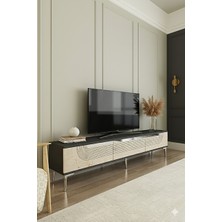 Yumedi Design TSA1805ATS - Dünya Tv Stand , Tv Sehpası 180CM Antrasit-Traverten-Silver