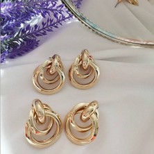Lente Aksesuar Içiçe Geçme Ikili Zincir Küpe - Trend Kadın Küpe