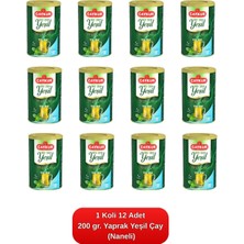 Çaykur Yaprak Yeşil Çay (Naneli) Silindir Kutu 200 Gr. 12'li Koli