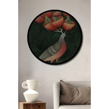 Görsel Işıltısı Kuş Bahçesi Ahşap Dekoratif Tablo Yuvarlak Duvar Tablosu Çerçeve Görünümlü