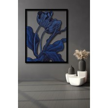Masalsı Mavi Lale Suluboya Görünümlü Ahşap Ev,antre,ofis,mutfak,yatak Odası Tablo Çerçeve Görünümlü