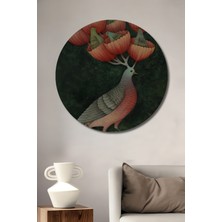 Görsel Işıltısı Kuş Bahçesi Ahşap Dekoratif Tablo Yuvarlak Duvar Tablosu