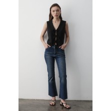 Jaste Kadın Bağlamalı Keten Yelek SİYAH