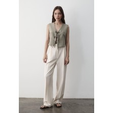 Jaste Kadın Bağlamalı Keten Yelek ÇAĞLA