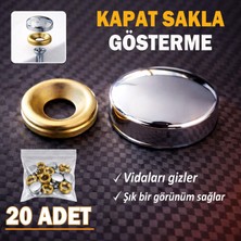 Glaswen 20 Adet Vida Kapatıcı Kapağı 15 mm Metal Vida Tapası Tıpası Dekoratif Vida Gizleyici Krom
