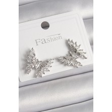 Shopwave Pirinç Gümüş Renk Zirkon Taşlı Model Kadın Küpe - TJ-BKP9908