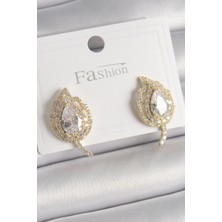 Shopwave Pirinç Gold Renk Zirkon Taşlı Yaprak Model Kadın Küpe - TJ-BKP9945