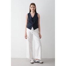 Jaste Kadın Astarlı Düğme Detaylı Yelek LACİVERT