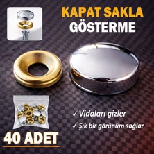 Glaswen 40 Adet Vida Kapatıcı Kapağı 15 mm Metal Vida Tapası Tıpası Dekoratif Vida Gizleyici Krom