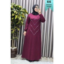 Elmas Tesettür Kadın Giyim Büyük Beden Kristal V Taşlı Kolu Lastikli Esnek Kumaş Elbise