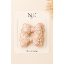 Nuviera Design Pudra Çiçek Detaylı Fiyonk Saç Tokası Klipsli - 2'li Set