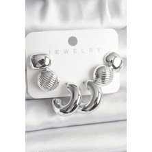 Shopwave Gümüş Renk Işlemeli Daire Halka Model Ccb Platik Kadın Küpe Seti - TJ-BKP10025