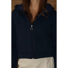 Balenbi Kadın 3 Iplik Içi Polarlı Kapüşonlu Fermuarlı Kısa Hırka 1111