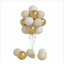 Zenviva Ayaklı Balon Standı 7li Set, Toplam 7 Adet Gold, Deniz Kumu, Beyaz Balon