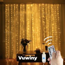 Vuwiny USB Kumandalı Perde Asma Aparatlı Dekoratif 8 Modlu Günışığı Peri LED (3x3 Metre)