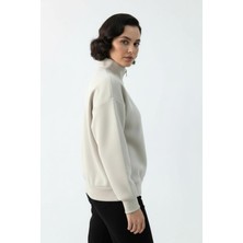 Balenbi Kadın 3 Iplik Içi Polarlı Yarım Fermuarlı Oversize Sweatshirt 1112