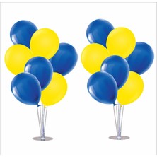 Zenviva 2 Adet Ayaklı Balon Standı 7li Set, 14 Adet Taraftar Sarı-Lacivert Balon