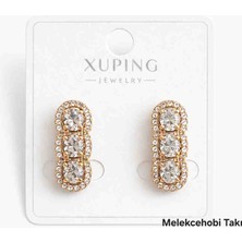 Xuping Jewelry Xuping Rose Gold Rodyum Kaplama Üç Taşlı Baget Kadın Küpe