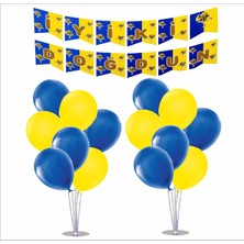 Zenviva 2 Adet Ayaklı Balon Standı 7li Set, 14 Adet Taraftar Sarı-Lacivert Balon+Banner