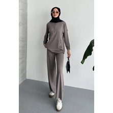 Feela Moda Kadın Modal Penye Oversize Metal Fermuar Tesettür Tunik Takım 2021