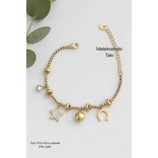 Stainless Steel 316L Çelik Yıldız ve Şans Figürlü Gold Charm Kadın Bileklik – Ayarlanabilir