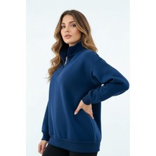 Balenbi Kadın 3 Iplik Içi Polarlı Yarım Fermuarlı Oversize Sweatshirt 1112