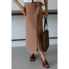 Balenbi Kadın Belden Bağlamalı Keten Karışımlı Dokuma Etek 1106