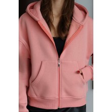 Balenbi Kadın 3 Iplik Içi Polarlı Kapüşonlu Oversize Sweat Hırka 1110
