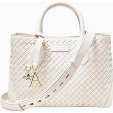 Aspinal Of London Midi London Beyaz Woven Deri Tote Çanta, Şık ve Fonksiyonel Tasarım